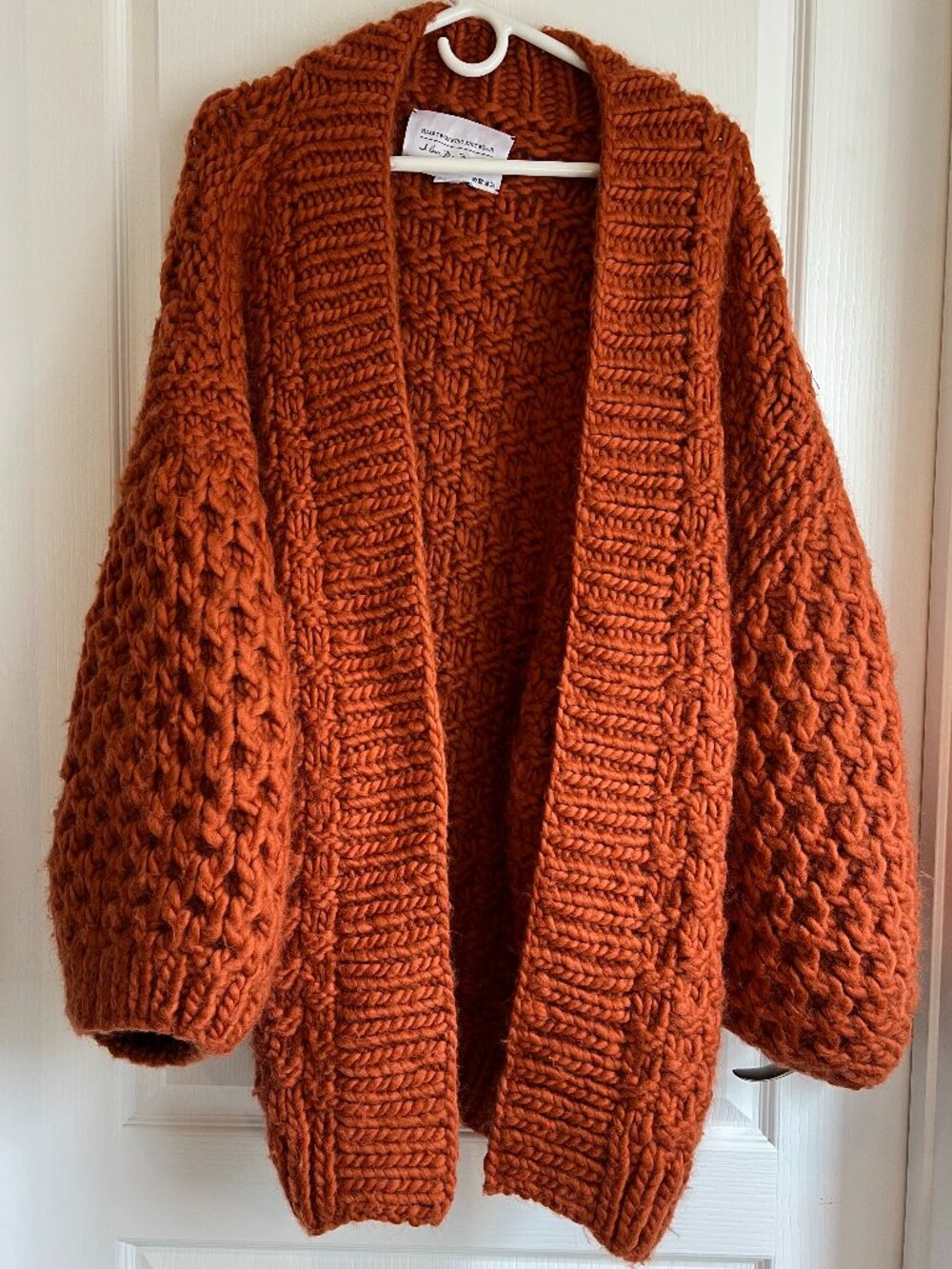 I Love Mr. Mittens Oversized Wool Chunky Knit Cardigan 100% Wool Orange Rust